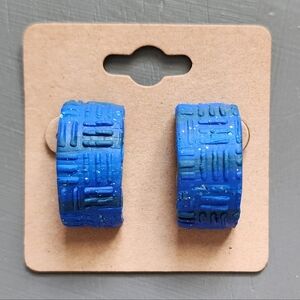 Shades of blue clay huggie hoop earrings